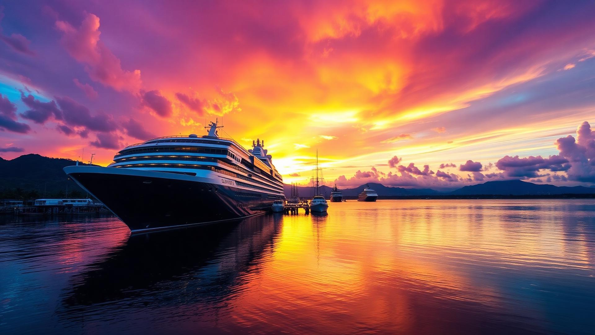 Luxury cruise ship at sunset